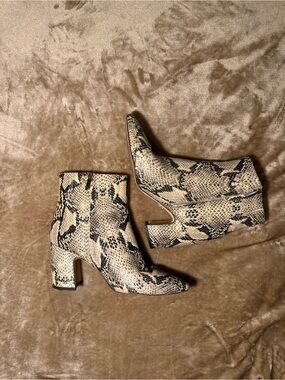Sam Edelman Snake-Print Ankle Boots in Beige and Black